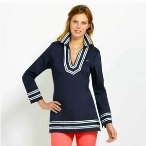 Vineyard Vines Cotton Sateen Navy Tunic with Grosgrain Trim